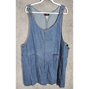 Vintage Truly Yours Denim Jumper Dress Womens Size 24W Blue Pockets Scoop Neck